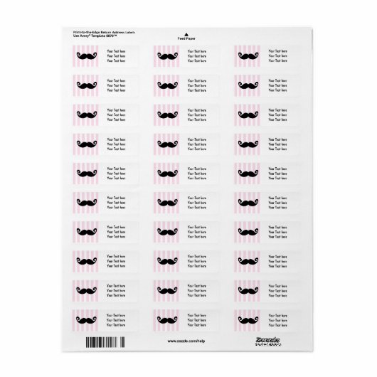 Mustache Roze Gestreepte Verjaardagsfeestetiketten Etiket (Full Sheet)