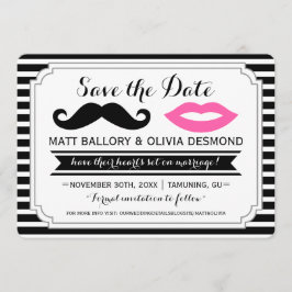 Mustache & Roze Lippen Bruiloft Streep Save the Da Date