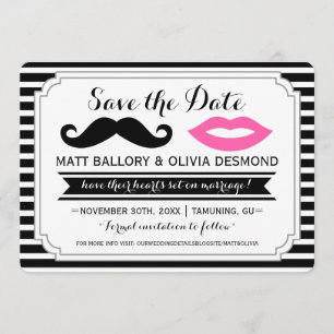 Mustache & Roze Lippen Bruiloft Streep Save the Da Date