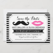 Mustache & Roze Lippen Bruiloft Streep Save the Da Date (Voorkant)