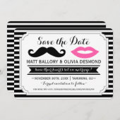 Mustache & Roze Lippen Bruiloft Streep Save the Da Save The Date (Voorkant / Achterkant)