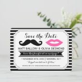 Mustache & Roze Lippen Bruiloft Streep Save the Da Save The Date (Staand voorkant)