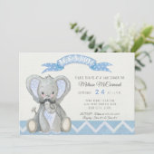 Mustache Schattige Baby Elephant Boy Shower Chevro Kaart (Staand voorkant)