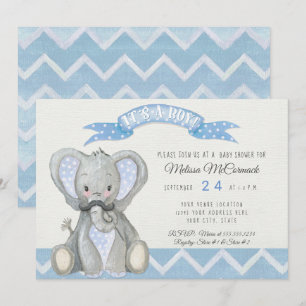 Mustache Schattige Baby Elephant Boy Shower Chevro Kaart
