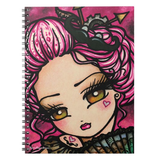 Mustache Steampunk Heart Valentijn Girl Fantasy Notitieboek (Voorkant)