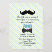 Mustache Striped First Birthday Invitation Kaart (Voorkant / Achterkant)