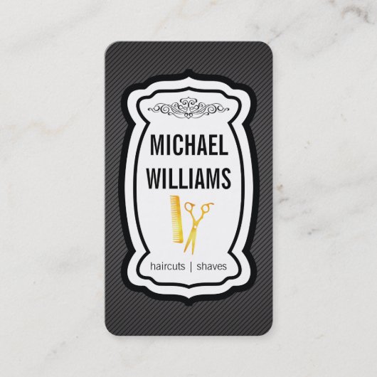 Mustache Stripes Golden Shears Comb Visitekaartje (Voorkant)