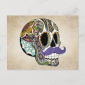 Mustache Sugar Skull Color Briefkaart (Voorkant)