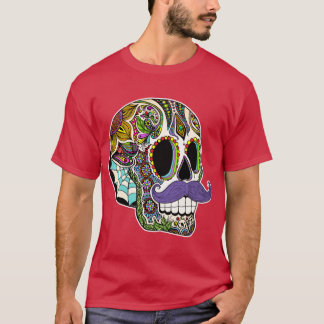 Mustache Sugar Skull Color Version T-shirt