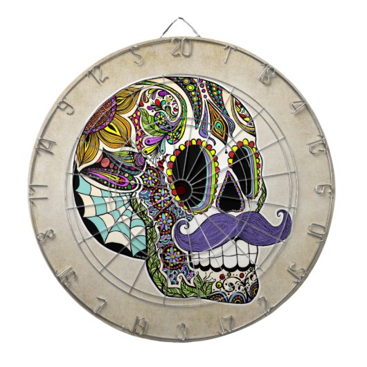 Mustache Sugar Skull Dartboard Dartbord (Voorkant)