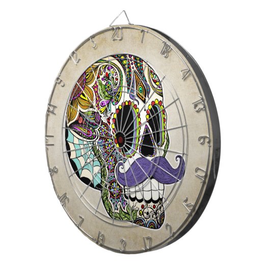 Mustache Sugar Skull Dartboard Dartbord (Voorkant Rechts)