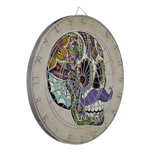 Mustache Sugar Skull Dartboard Dartbord (Voorkant Links)