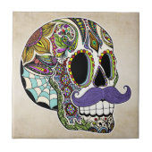 Mustache Sugar Skull (Kleur) Tile Tegeltje (Voorkant)