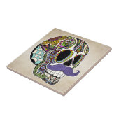 Mustache Sugar Skull (Kleur) Tile Tegeltje (Zijkant)