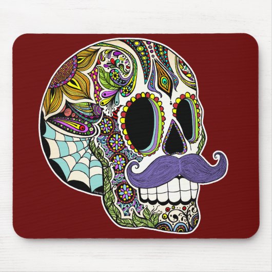  Mustache Sugar Skull Mousepad Muismat (Voorkant)