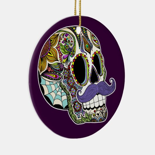 Mustache Sugar Skull Ornament (kleur) (Rechts)