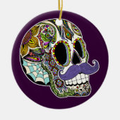 Mustache Sugar Skull Ornament (kleur) (Voorkant)
