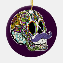 Mustache Sugar Skull Ornament (kleur)