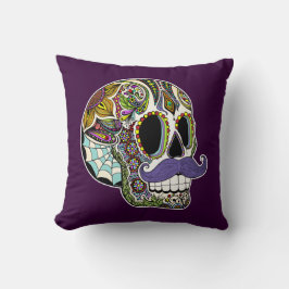 Mustache Sugar Skull Pillow - kleur Kussen