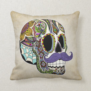 Mustache Sugar Skull Pillow -  stijl Kussen