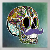 Mustache Sugar Skull Poster - Getextureerde achter (Voorkant)