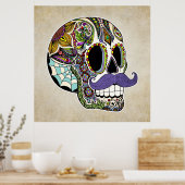 Mustache Sugar Skull Poster - stijl (Keuken)