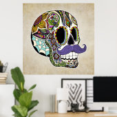 Mustache Sugar Skull Poster - stijl (Thuiskantoor)