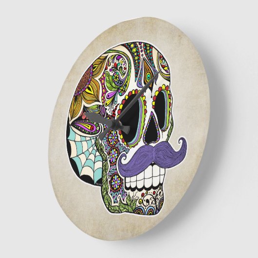 Mustache Sugar Skull Wall klok (Hoek)