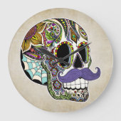Mustache Sugar Skull Wall klok (Voorkant)