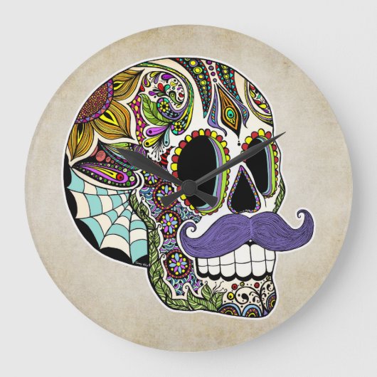 Mustache Sugar Skull Wall klok (Voorkant)