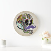 Mustache Sugar Skull Wall klok (Huis)