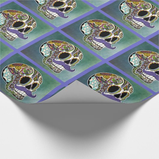 Mustache Sugar Skull Wrapping Paper Cadeaupapier (Hoek)