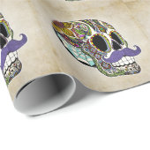 Mustache Sugar Skull Wrapping Paper -  stijl Cadeaupapier (Rol Hoek)