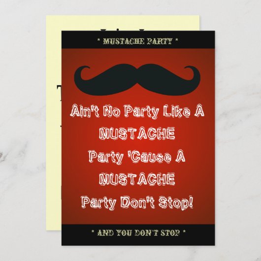 Mustache Theme Party Custom Invitation Kaart (Voorkant / Achterkant)