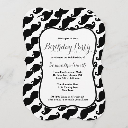 Mustache Thmed Birthday Invitation Kaart (Voorkant / Achterkant)