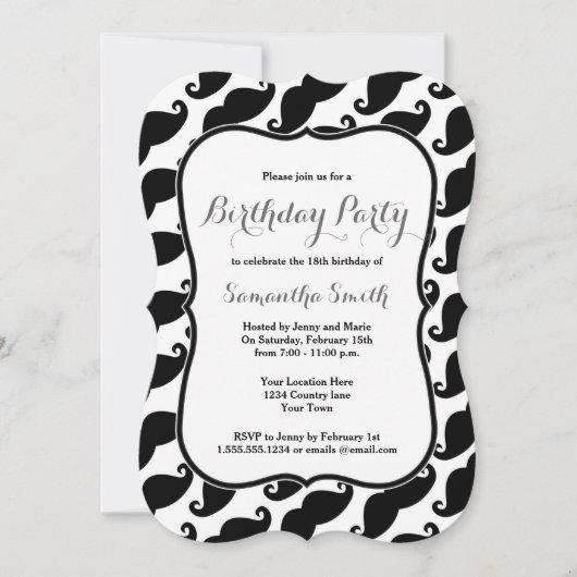 Mustache Thmed Birthday Invitation Kaart (Voorkant)