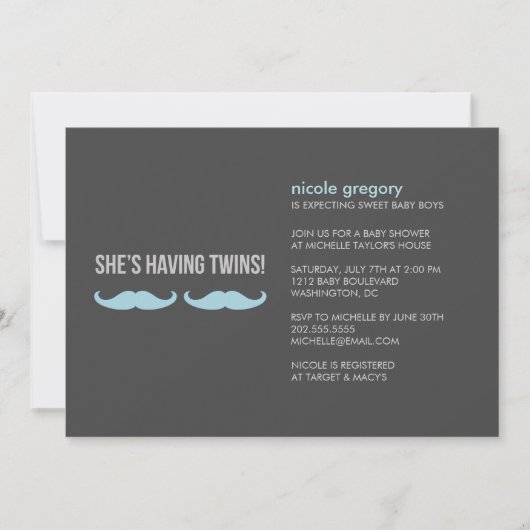 Mustache Twins Baby shower Kaart (Voorkant)