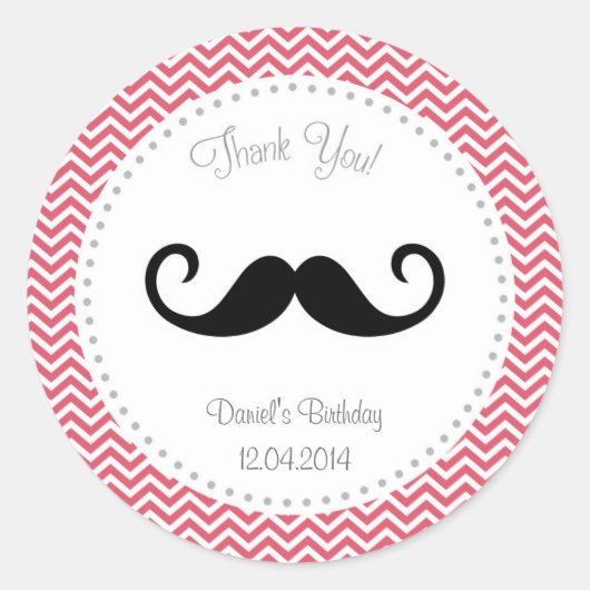 Mustache Verjaardag Sticker Chevron (Voorkant)