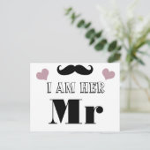 Mustache Wedding Photo Prop. Ik ben haar Mr. Briefkaart (Staand voorkant)
