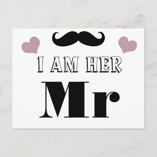Mustache Wedding Photo Prop. Ik ben haar Mr. Briefkaart (Voorkant)