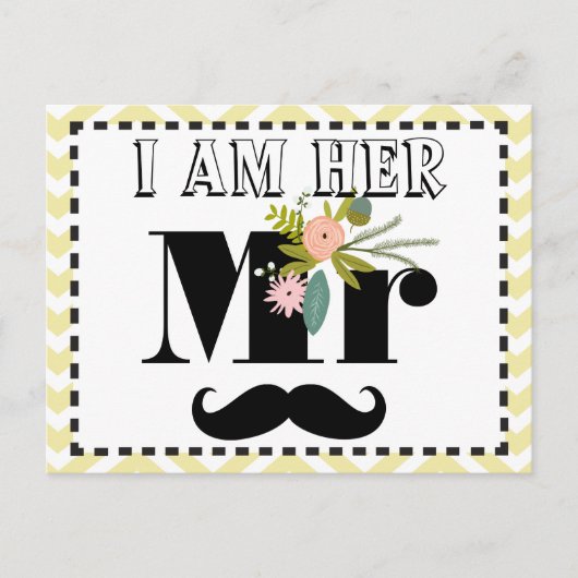 Mustache Wedding Photo Prop. Ik ben haar Mr. Briefkaart (Voorkant)