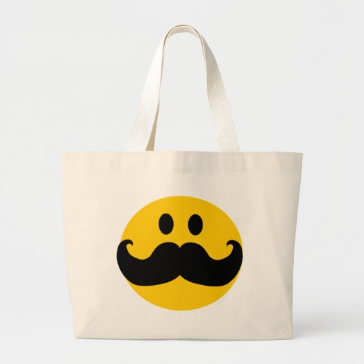 Mustache Yellow Happy Face Grote Tote Bag (Voorkant)