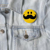 Mustache Yellow Happy Face Ronde Button 5,7 Cm (In situ)