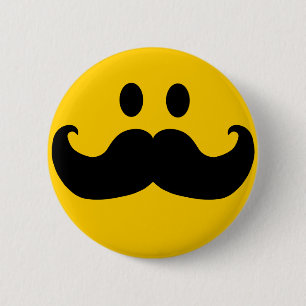 Mustache Yellow Happy Face Ronde Button 5,7 Cm
