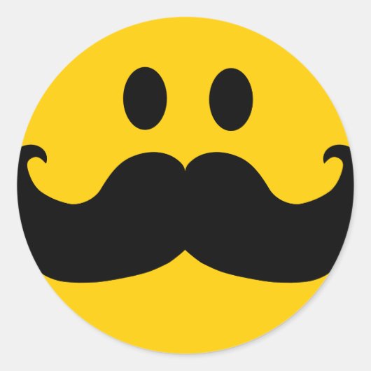Mustache Yellow Happy Face Ronde Sticker (Voorkant)