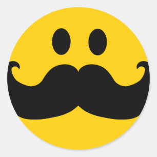 Mustache Yellow Happy Face Ronde Sticker