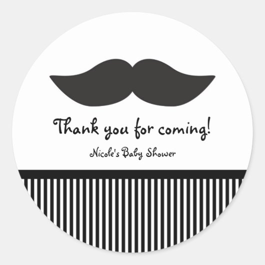 Mustache Zwart & Wit Modern Party Stickers (Voorkant)