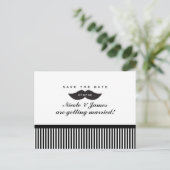Mustache Zwart & Wit Save The Date Briefkaart (Staand voorkant)