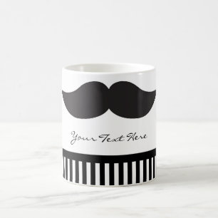 Mustache Zwart & Witte Strepen Moderne Koffie Mok