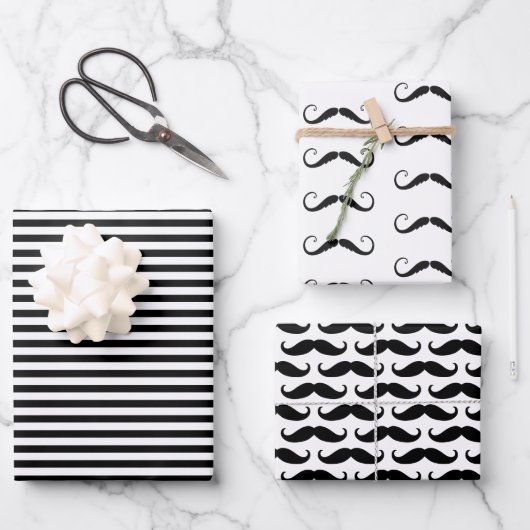 Mustaches met zwarte en witte strepen inpakpapier vel (Voorkant)